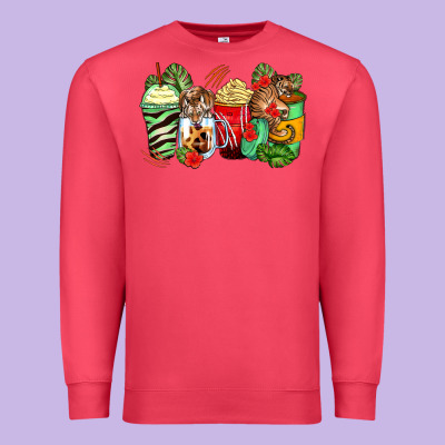 Tiger Coffee Cups Premium Sweatshirt Designed By Zillion Design Studio