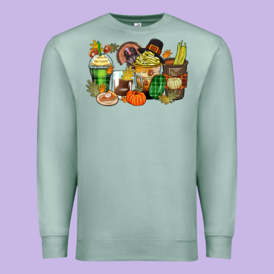 Thanksgiving Coffee Cups Premium Sweatshirt Designed By Zillion Design Studio