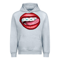 Heather Grey Lips Dental Braces Urban Hoodie - Artiststas