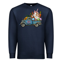 Navy Happy Easter Truck with Bunny Eggs And Carrot Premium Sweatshirt - RanaPortraitStore
