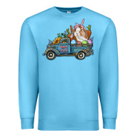 Ocean Blue Happy Easter Truck with Bunny Eggs And Carrot Premium Sweatshirt - RanaPortraitStore