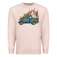 Pale Pink Happy Easter Truck with Bunny Eggs And Carrot Premium Sweatshirt - RanaPortraitStore