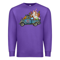 Purple Happy Easter Truck with Bunny Eggs And Carrot Premium Sweatshirt - RanaPortraitStore