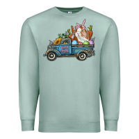 Seafoam Happy Easter Truck with Bunny Eggs And Carrot Premium Sweatshirt - RanaPortraitStore