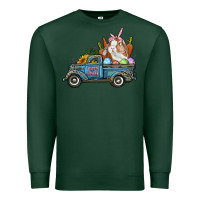 Sports Green Happy Easter Truck with Bunny Eggs And Carrot Premium Sweatshirt - RanaPortraitStore