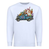 White Happy Easter Truck with Bunny Eggs And Carrot Premium Sweatshirt - RanaPortraitStore
