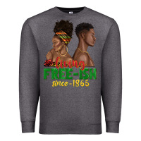 Charcoal Heather living free ish since 1865 with afro black woman a Premium Sweatshirt - texasbilliewilder