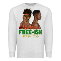 Oatmeal Heather living free ish since 1865 with afro black woman a Premium Sweatshirt - texasbilliewilder