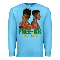 Ocean Blue living free ish since 1865 with afro black woman a Premium Sweatshirt - texasbilliewilder