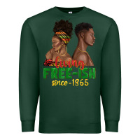 Sports Green living free ish since 1865 with afro black woman a Premium Sweatshirt - texasbilliewilder