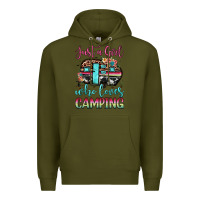 Army Green just a girl who loves camping Premium Hoodie - JahusDesignShop