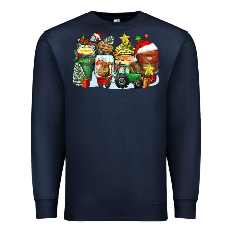 Christmas Tractor Coffee Cups Premium Sweatshirt by Zillion Design Studio | Teevron