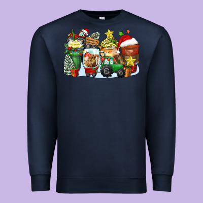 Christmas Tractor Coffee Cups Premium Sweatshirt Designed By Zillion Design Studio