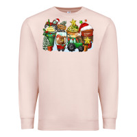 Pale Pink Christmas tractor coffee cups Premium Sweatshirt - Zillion Design Studio
