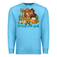 Ocean Blue Happy Fall Y'all Longhorn Cow Premium Sweatshirt - RanaPortraitStore