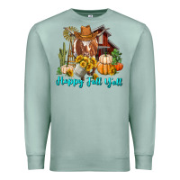 Seafoam Happy Fall Y'all Longhorn Cow Premium Sweatshirt - RanaPortraitStore