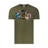 Vintage Olive dad military boots and hat Vintage Tee - Artiststas