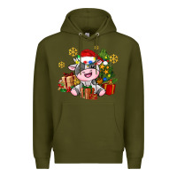 Army Green little cute christmas cow Premium Hoodie - AdoDesignShop
