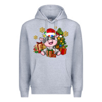 Heather Grey little cute christmas cow Premium Hoodie - AdoDesignShop