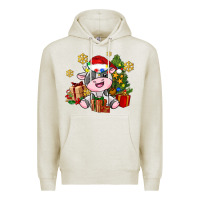 Oatmeal Heather little cute christmas cow Premium Hoodie - AdoDesignShop