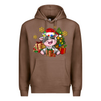 Chestnut little cute christmas cow Premium Hoodie - AdoDesignShop