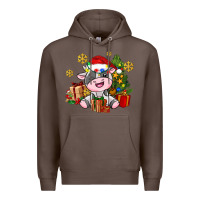 Coffee little cute christmas cow Premium Hoodie - AdoDesignShop