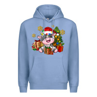 Colony Blue little cute christmas cow Premium Hoodie - AdoDesignShop