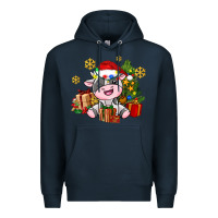 Navy little cute christmas cow Premium Hoodie - AdoDesignShop