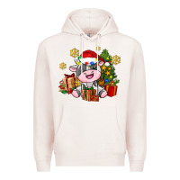 Pale Pink little cute christmas cow Premium Hoodie - AdoDesignShop