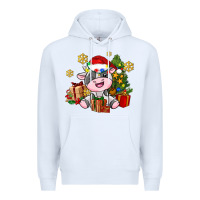 White little cute christmas cow Premium Hoodie - AdoDesignShop