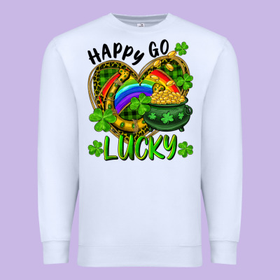 Premium Sweatshirt Happy Go Lucky Pot Of Gold And Rainbow Heart