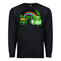 Black Happy Go Lucky Rainbow Shamrocks And Pot Of Gold Premium Sweatshirt - RanaPortraitStore