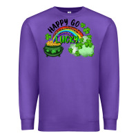 Purple Happy Go Lucky Rainbow Shamrocks And Pot Of Gold Premium Sweatshirt - RanaPortraitStore