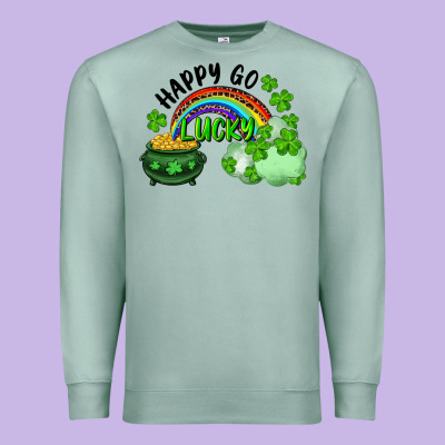 Premium Sweatshirt Happy Go Lucky Rainbow Shamrocks And Pot Of Gold