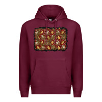Burgundy christmas gingerbread man and house background Premium Hoodie - BundleAndBundleShop