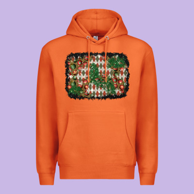 Christmas Ornament And Diamond Plaid  Background Premium Hoodie Designed By Bundleandbundleshop