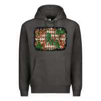 Charcoal Heather christmas ornament and diamond plaid  background Premium Hoodie - BundleAndBundleShop
