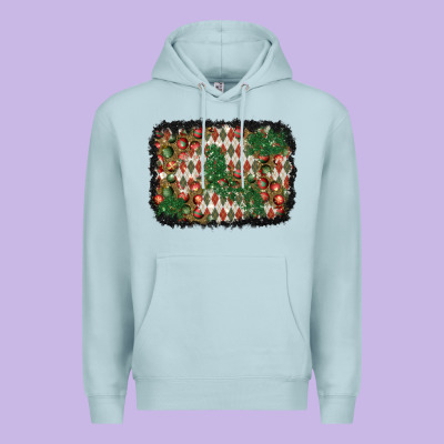 Christmas Ornament And Diamond Plaid  Background Premium Hoodie Designed By Bundleandbundleshop