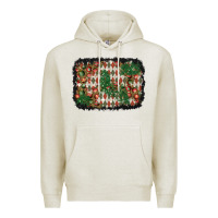 Oatmeal Heather christmas ornament and diamond plaid  background Premium Hoodie - BundleAndBundleShop