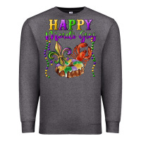 Charcoal Heather Happy Mardi Gras Fleur De Lis King Cake Crawfish Premium Sweatshirt - RanaPortraitStore