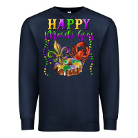 Navy Happy Mardi Gras Fleur De Lis King Cake Crawfish Premium Sweatshirt - RanaPortraitStore