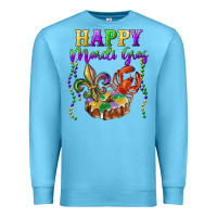 Ocean Blue Happy Mardi Gras Fleur De Lis King Cake Crawfish Premium Sweatshirt - RanaPortraitStore