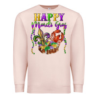 Pale Pink Happy Mardi Gras Fleur De Lis King Cake Crawfish Premium Sweatshirt - RanaPortraitStore