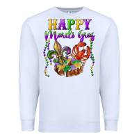 White Happy Mardi Gras Fleur De Lis King Cake Crawfish Premium Sweatshirt - RanaPortraitStore