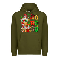 Army Green ho ho ho christmas latte with gnomies Premium Hoodie - AdoDesignShop