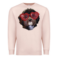 Pale Pink Havanese dog with love glasses Premium Sweatshirt - RanaPortraitStore