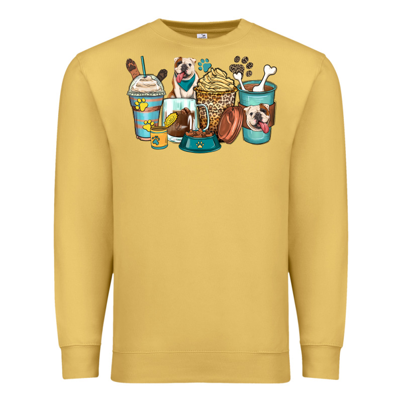 English Bulldog Coffee Cups Premium Sweatshirt by Zillion Design Studio | Teevron