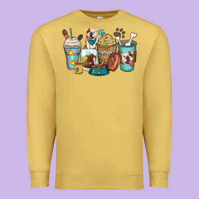 English Bulldog Coffee Cups Premium Sweatshirt Designed By Zillion Design Studio