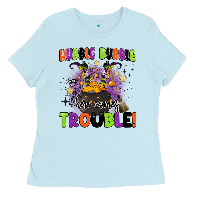 Kids Halloween Hubble Bubble Here Comes Trouble Ladies Tee by BarkalooDesign | Teevron