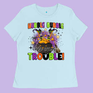 Kids Halloween Hubble Bubble Here Comes Trouble Ladies Tee Designed By Barkaloodesign